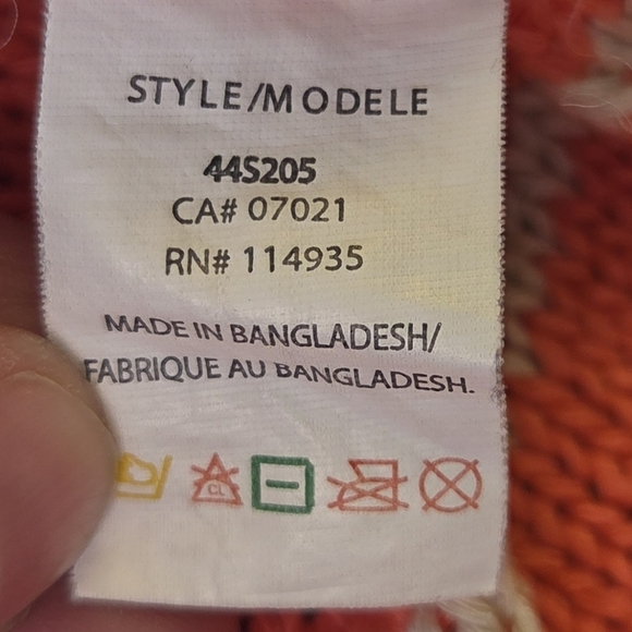 Razzle Dazzle Striped Olive and Coral Crocheted Sweater Size Small - Picture 3 of 5